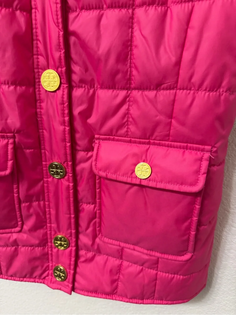 Tory Burch Hot Pink Quilted Puffer Vest Size XS With Two Pockets